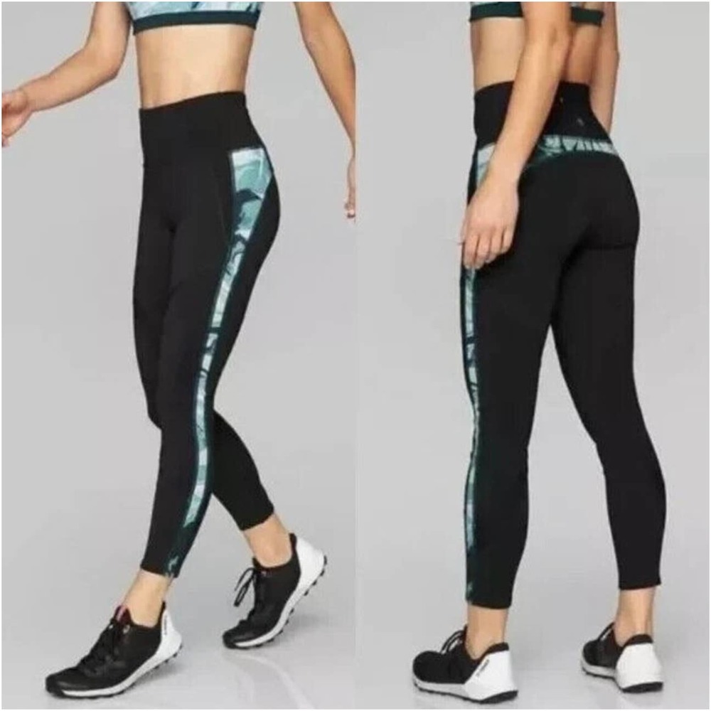 Athleta Leggings Womens Large Black Precision Marble Abyss Athletic Workout Gym
